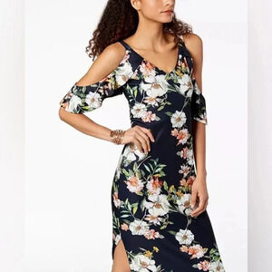 RACHEL RACHEL ROY Dark Navy Floral Cold-Shoulder Maxi Dress Size Large L
